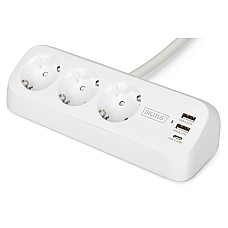 Блок розеток DIGITUS Office, 3xSchuko, 2xUSB-A, 1xUSB-C, 16A, 1.5м, вилка Schuko, білий