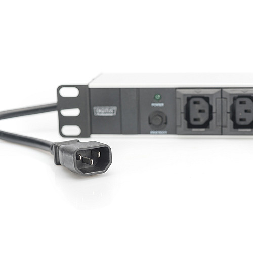Пристрій розподілу електроживлення DIGITUS 1U, 10xC13, 10A, 250V, предохранитель, вилка C14
