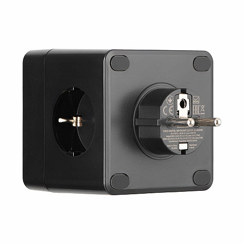 Адаптер мережевий 2E 3xТипF, 16A, 2xUSB-A, 1x USB-C фільтр, чорний