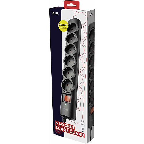 Разветвитель сетевой Trust Surge Guard, 1.8м, 4xТипF, черный