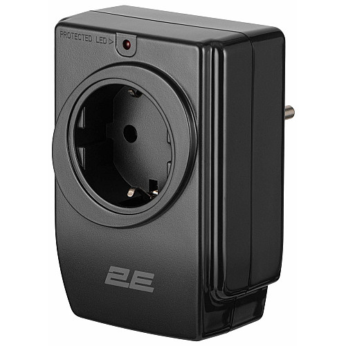 Адаптер мережевий 2E 1xТипF, 16A, 2*USB-A, фільтр, чорний