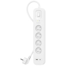 Подовжувач мережевий Belkin 2м, 4хТипE, 16А, USB-A/USB-C 18Вт, фільтр, білий