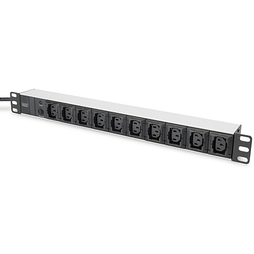 Пристрій розподілу електроживлення DIGITUS 1U, 10xC13, 10A, 250V, предохранитель, вилка C14