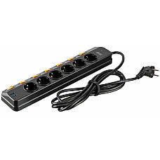 Подовжувач мережевий 2E 3м, 6xТипF, 16A, 2xUSB-A, 1x USB-C фільтр, чорний