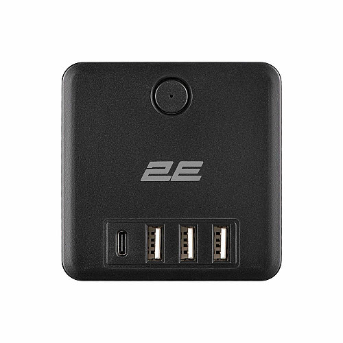 Адаптер мережевий 2E 3xТипF, 16A, 2xUSB-A, 1x USB-C фільтр, чорний