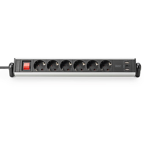 Блок розеток DIGITUS Office, 6xSchuko 16A, 3xUSB 2A, вимикач, 1.5м, вилка Schuko