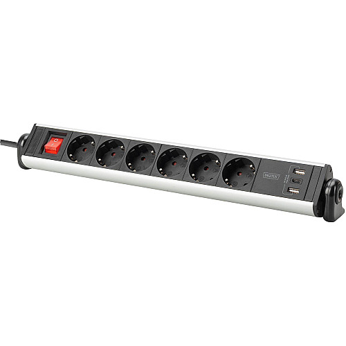 Блок розеток DIGITUS Office, 6xSchuko 16A, 3xUSB 2A, вимикач, 1.5м, вилка Schuko
