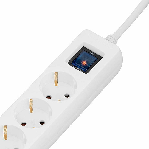 Подовжувач мережевий 2E 3м, 5xТипF, 16A, 1xUSB-A,1xUSB-C, фільтр, білий