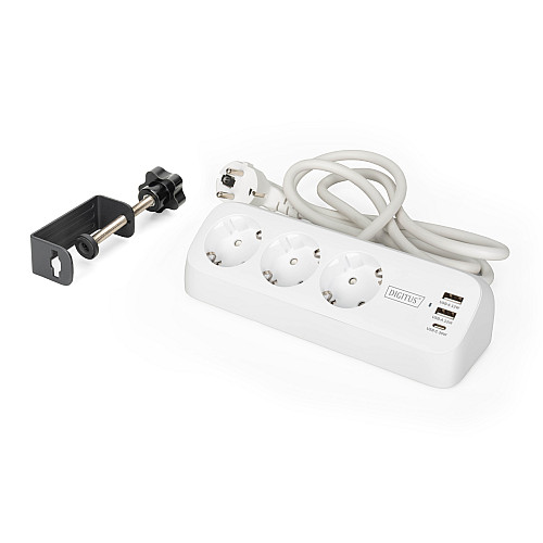 Блок розеток DIGITUS Office, 3xSchuko, 2xUSB-A, 1xUSB-C, 16A, 1.5м, вилка Schuko, білий