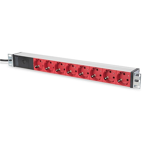 Устройство распределения электропитания DIGITUS 1U, 8xSchuko red, 10A, 250V, предохранитель, вилка C14