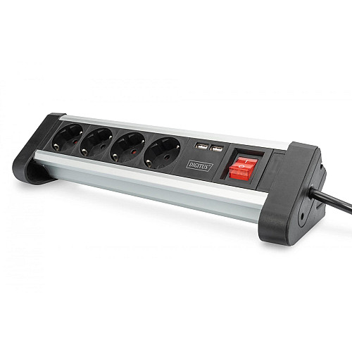 Блок розеток DIGITUS Office, 4xSchuko 16A, 2xUSB 2A, вимикач, 1.5м, вилка Schuko