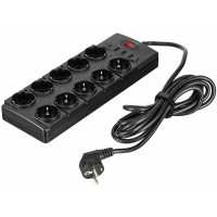 Подовжувач мережевий 2E 3м, 10xТипF, 16A, 3xUSB-A, 1xUSB-C, фільтр, чорний