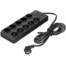 Подовжувач мережевий 2E 3м, 10xТипF, 16A, 3xUSB-A, 1xUSB-C, фільтр, чорний