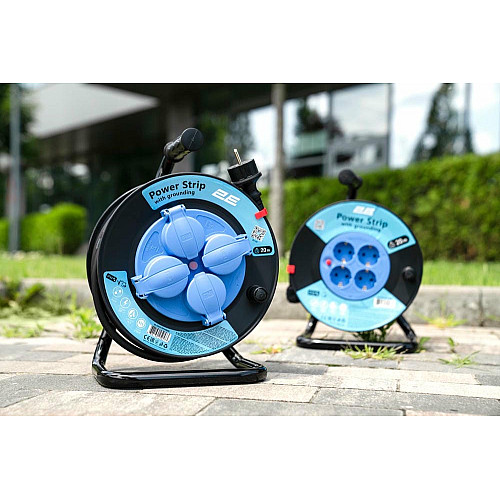 Удлинитель сетевой 2E REEL 20м, 4xТипF, 16A, черно-синий