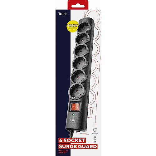 Разветвитель сетевой Trust Surge Guard, 1.8м, 4xТипF, черный