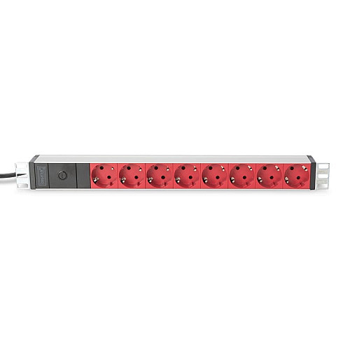Устройство распределения электропитания DIGITUS 1U, 8xSchuko red, 10A, 250V, предохранитель, вилка C14