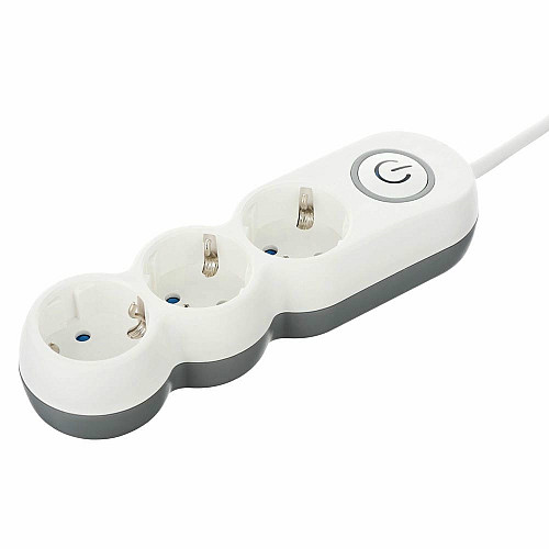 Удлинитель сетевой 2E Plus 3м, 3xТип F, 10A, бело-серый