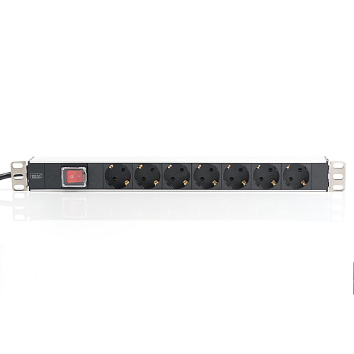 Пристрій розподілу електроживлення DIGITUS 1U, 7xSchuko, 16A, 250V, вимикач, вилка Schuko