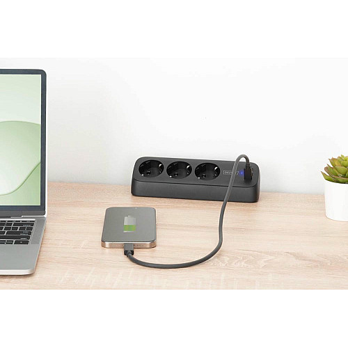Блок розеток DIGITUS Office, 3xSchuko, 2xUSB-A, 1xUSB-C, 16A, 1.5м, вилка Schuko, черный