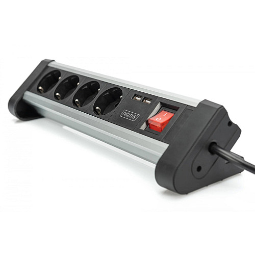 Блок розеток DIGITUS Office, 4xSchuko 16A, 2xUSB 2A, вимикач, 1.5м, вилка Schuko
