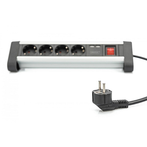 Блок розеток DIGITUS Office, 4xSchuko 16A, 2xUSB 2A, вимикач, 1.5м, вилка Schuko