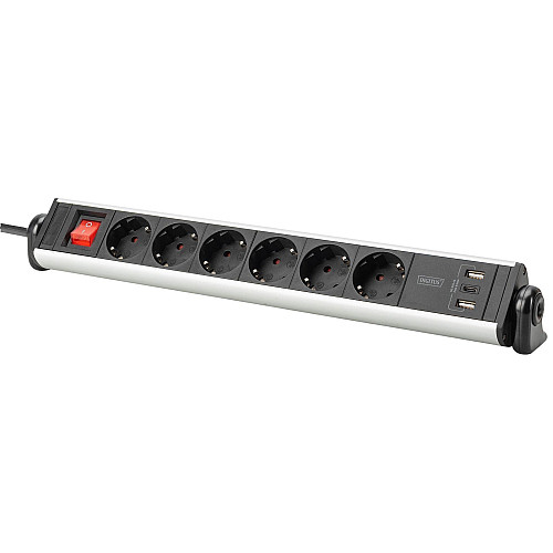Блок розеток DIGITUS Office, 6xSchuko 16A, 3xUSB 2A, вимикач, 1.5м, вилка Schuko