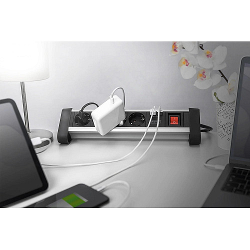 Блок розеток DIGITUS Office, 4xSchuko 16A, 2xUSB 2A, вимикач, 1.5м, вилка Schuko