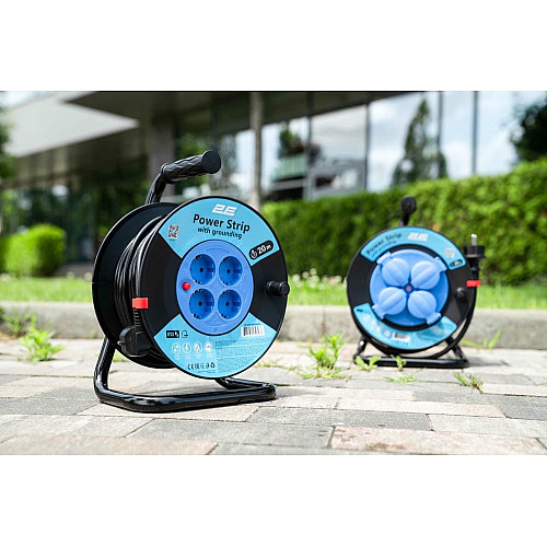 Удлинитель сетевой 2E REEL 20м, 4xТипF, 16A, черно-синий