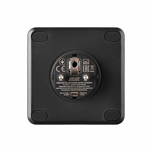 Адаптер мережевий 2E 3xТипF, 16A, 2xUSB-A, 1x USB-C фільтр, чорний
