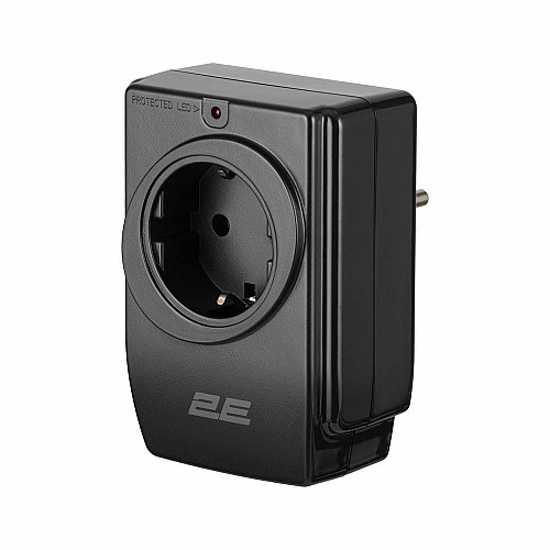 Адаптер мережевий 2E 1xТипF, 16A, 2*USB-A, фільтр, чорний