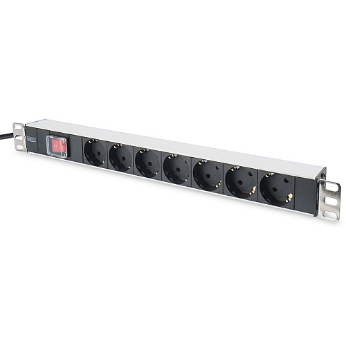 Пристрій розподілу електроживлення DIGITUS 1U, 7xSchuko, 16A, 250V, вимикач, вилка Schuko