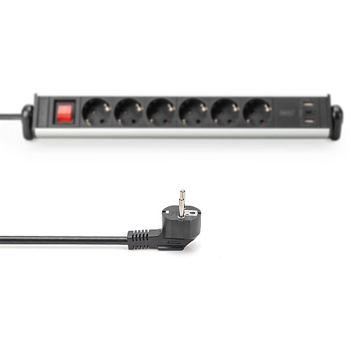 Блок розеток DIGITUS Office, 6xSchuko 16A, 3xUSB 2A, вимикач, 1.5м, вилка Schuko