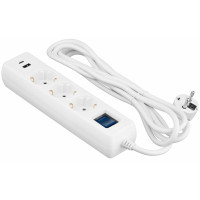 Подовжувач мережевий 2E 3м, 3xТипF, 16A, 1xUSB-A,1xUSB-C, фільтр, білий