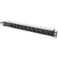 Пристрій розподілу електроживлення DIGITUS 1U, 10xC13, 10A, 250V, предохранитель, вилка C14