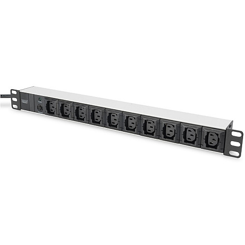 Пристрій розподілу електроживлення DIGITUS 1U, 10xC13, 10A, 250V, предохранитель, вилка C14