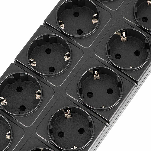 Подовжувач мережевий 2E 3м, 10xТипF, 16A, 3xUSB-A, 1xUSB-C, фільтр, чорний