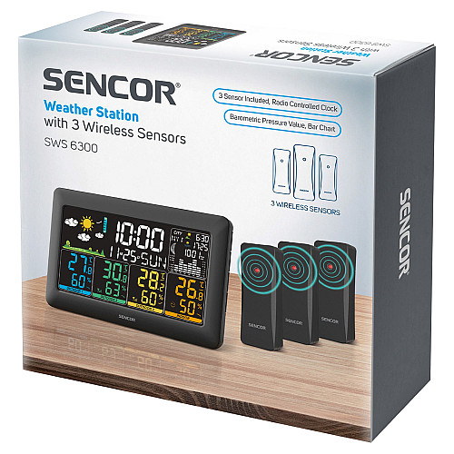 Метеостанція Sencor, внутр/зовн вимірювання, від мережі/AAх3+AAx2, темп-ра, вологість, час, прогноз погоди, атмосферний тиск, чорний