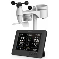 Метеостанция Sencor, внутр/наруж измерения, от сети/CR2032x1+AAx3, темп-ра, влажность, время, прогноз погоды, атмосферное давление, шв. ветра, черный