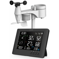 Метеостанция Sencor, внутр/наруж измерения, от сети/CR2032x1+AAx3, темп-ра, влажность, время, прогноз погоды, атмосферное давление, шв. ветра, подкл. до WIFI, черный