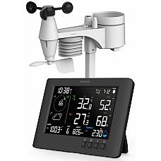 Метеостанція Sencor, внутр/зовн вимірювання, від мережі/CR2032x1+AAx3, темп-ра, вологість, час, прогноз погоди, атмосферний тиск, шв. вітру, підкл. до WIFI, чорний