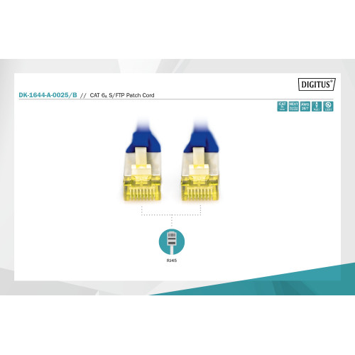 Патч-корд DIGITUS CAT 6a S-FTP, 0,25м, AWG 26/7, Cu, LSZH, синій