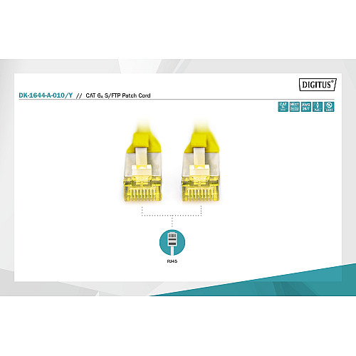 Патч-корд DIGITUS CAT 6a S-FTP, 1м, AWG 26/7, Cu, LSZH, жовтий