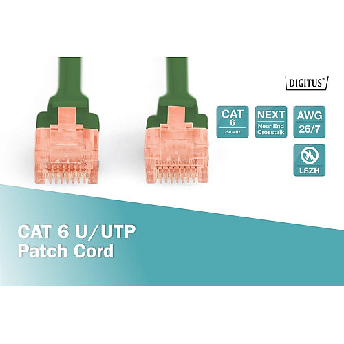 Патч-корд DIGITUS CAT 6 UTP, 10м, AWG 26/7, Cu, LSZH, зелений