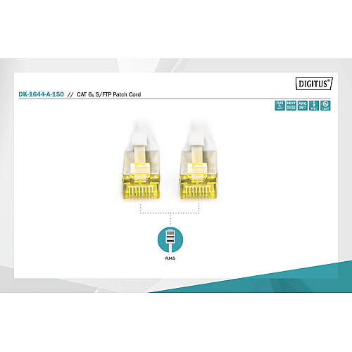 Патч-корд DIGITUS CAT 6a S-FTP, 15м, AWG 26/7, Cu, LSZH, серый
