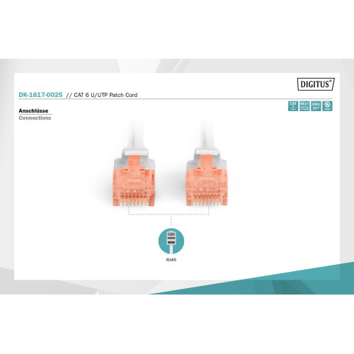 Патч-корд DIGITUS CAT 6 UTP, 3м, AWG 26/7, CCA, PVC, сірий