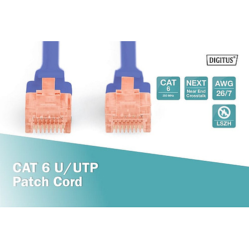 Патч-корд DIGITUS CAT 6 UTP, 10м, AWG 26/7, Cu, LSZH, синий