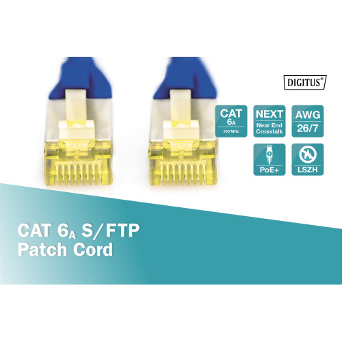 Патч-корд DIGITUS CAT 6a S-FTP, 0,25м, AWG 26/7, Cu, LSZH, синій