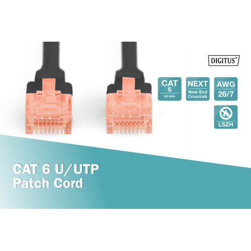 Патч-корд DIGITUS CAT 6 UTP, 10м, AWG 26/7, Cu, LSZH, чорний