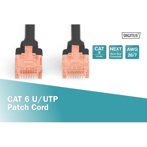 Патч-корд DIGITUS CAT 6 UTP, 0.5м, AWG 26/7, CCA, PVC, чорний