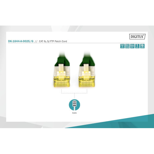 Патч-корд DIGITUS CAT 6a S-FTP, 0,25м, AWG 26/7, Cu, LSZH, зелений